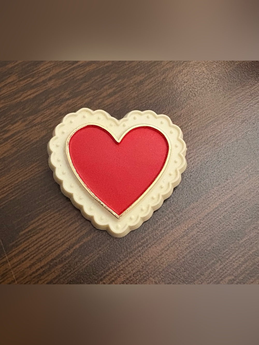 Vintage Hallmark Cards Heart Brooch Red and Cream Brooch